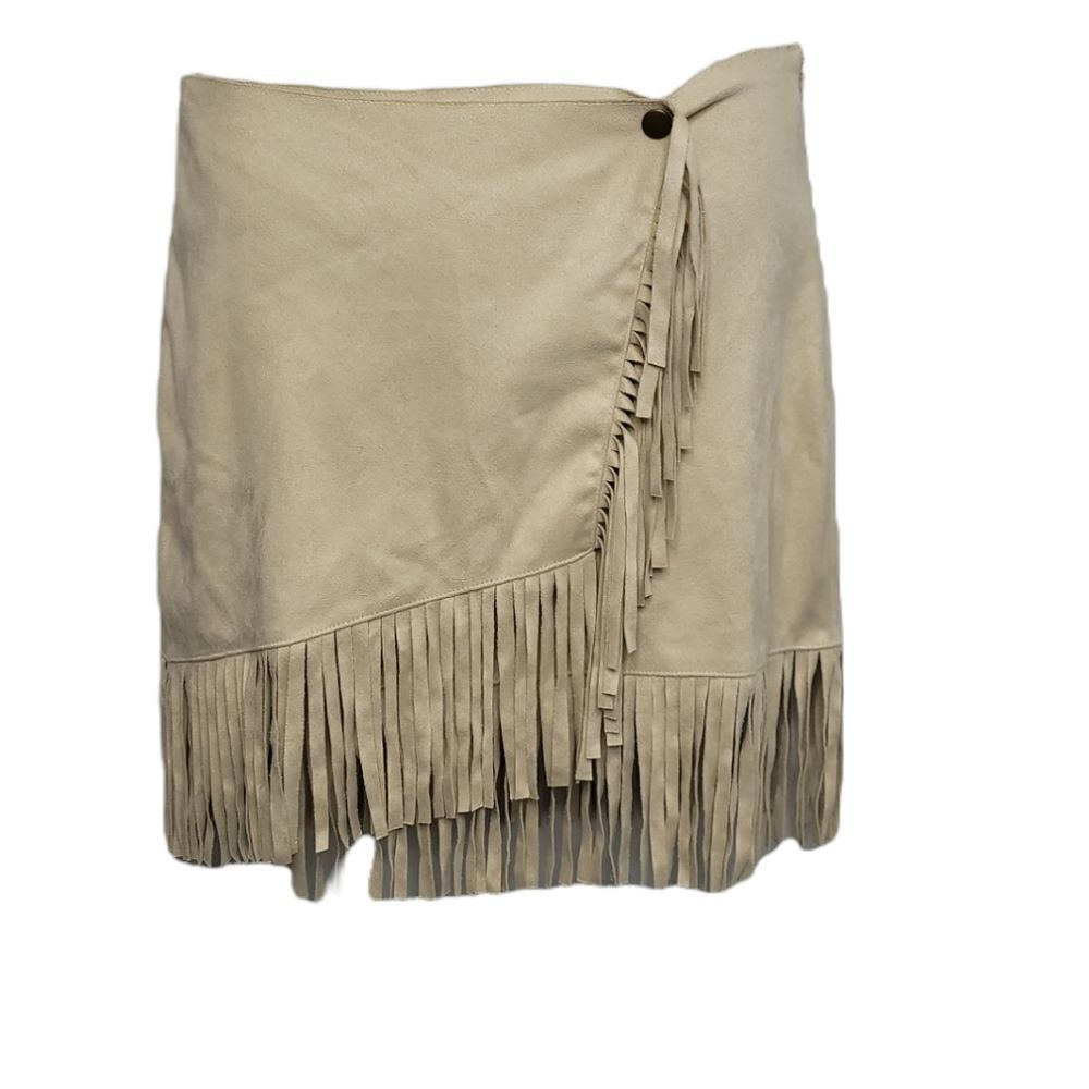 NEW COTTON CANDY fringe skirt wrap beige‎ festival vegan mini M